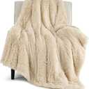 Bedsure Fuzzy Sherpa Faux Fur Twin Blanket Beige Cozy Gifts for Women Men, Soft Fleece Plush Warm Minky Thick Blanket Twin Size for Bed, Couch, Room Decor Dorm Essentials Beige Decor Gifts, 60x80