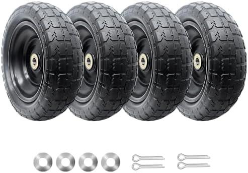10-Inch Solid Replacement Tire and Wheel 4.10/3.50-4" - Flat Free Tires for Cart, Dolly, Hand Truck, Generator, Lawnmower, Garden Wagon with 5/8” Axle Bore Hole - Double Sealed Bearings (4)