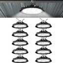 Sunco 10 Pack UFO LED High Bay Light, 150W, 21000 Lumens 5000K 100-277V Dimmable 0-10V, Ultra Bright Commercial Shop Lights for Warehouse, Factory, Workshop, Garage & Barn, Ceiling Mount, UL