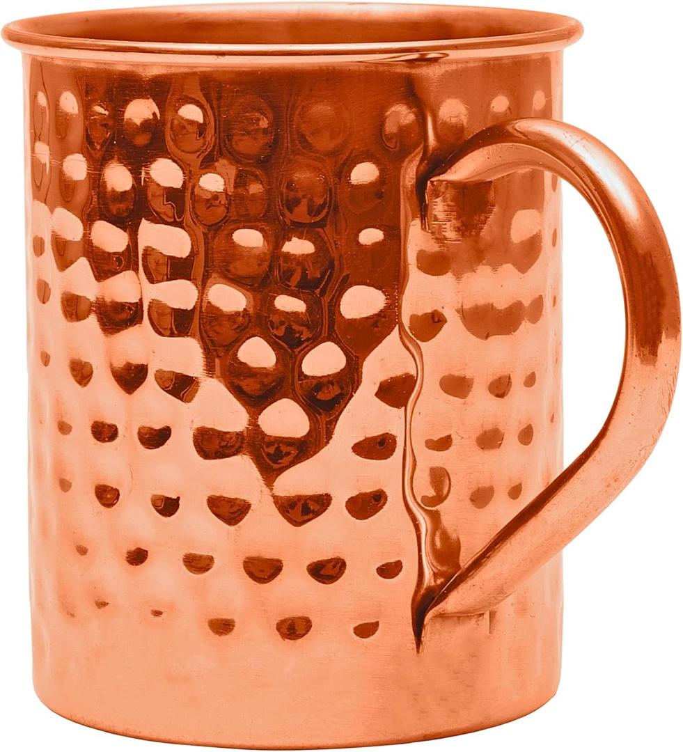 Copper Mules PURE Copper Mug RAW Cups Interior Ideal for Ayurvedic Health Benefits and Moscow Mules - Hand Hammered Finish - Authentic and Strong Riveited Handle - Holds 16oz