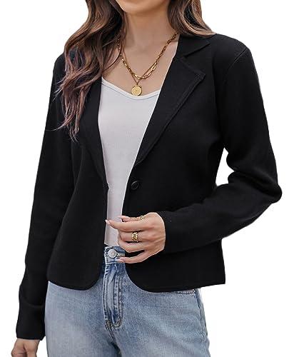 GRACE KARIN Women Short Sweater Blazer Business Casual Long Sleeve Classic Blazer Jacket with Button Black XL