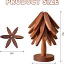 Natural Foldable Black Walnut Wooden Trivet Set - 4 Trivets + 1 Stand for Hot Dishes, Pot, Bowl, Teapot, Hot Pot Holders(Beech)