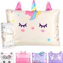 Toddler Pillowcases 13"x18" for Kids - Cute Cartoon Soft Breathable Silk Pillow Cases for Hair and Skin with Hidden Zipper for Girls Fun Kawaii Design for Bedding, White Unicorn