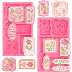 2 x 2 Packs Flower Fondant Molds Cute Floral Silicone Molds for Chocolate Candy Cupcake Topper Decor Kitchen Baking DIY Clay Crafts Party Supplies