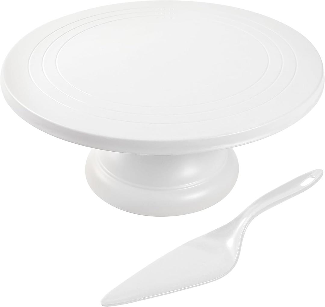 Large Cake Stand 12 Inch with Cake Spatula, Round Bamboo Fiber Cupcake Dessert Stand, Cake Decorating Display Stand for Birthday Parties, Weddings, Baby Shower and Other Events, White