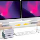 Dual-Monitor-Stand-Riser-For-Desk Adjustable Length 32-40 InchLarge Desktop Computer Monitor Riser For 2 ScreensDesk Shelf Organizer Riser Stand For Computer/Laptop/PC/Printer/TV Maple
