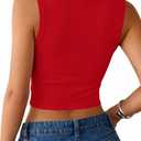 Remidoo Women's Henley Crop Tank Tops Ribbed Knit Button Front Fitted Sleeveless Shirt Red X-Large (Red, XL)