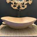 Oval Travertine Vessel Sink Natural Stone Wash Basin, Fully Polished Bathroom Sink, Above Counter Vanity Basin (Includes Matching Soap Tray), Medium