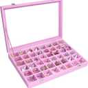 Velvet Jewelry Tray 48 Grid Jewelry Display Tray Organizer Box with Transparent Lid Rings Earrings Necklaces Pendants Display Box Suitable for Women and Girls (Pink)