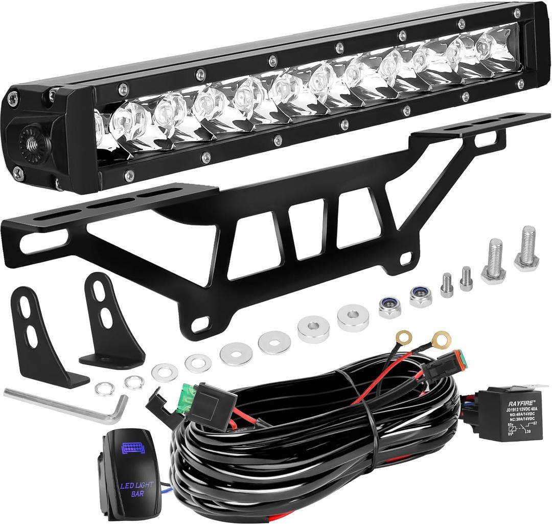 Maverick X3 Shock Tower Light Bar with Mount Bracket and Rocker Switch Wiring Harness Kit Fits for 2017-2025 Can-Am Maverick X3/X3 MAX Accessories, UTV 60W Super Bright 12" LED Light Bar Kit (White)