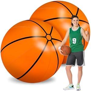 Meooeck 2 Pcs 40 Inch Giant Inflatable Basketball Party Decor Large Inflatable Sports Basketball Giant Beach Ball Pool for Outdoor Activity Summer Sports Birthday Party Supplies