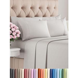 Queen Sheets Set 6 Piece - Includes 4 Pillowcases - Bed Sheets Queen Size - Soft Hotel Luxury Bedding - Cooling, Comfy & Breathable - 1 Flat & 1 Fitted & 4 Pillowcases w/ Deep Pockets - French Grey