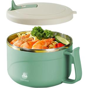 Microwave Ramen Bowl with Handles,304 Stainless Steel Liner Bowl, Microwavable Soup Mug with Lid Large Soup Cups for Ramen Noodle Cereal,42 oz(Gree)