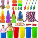 LINAYE Field Day Games Outdoor Activities, Carnival Lawn Yard Picnic Family Reunion Games Tug of War Rope Sack Race Bags for Adults and Kids Ring Toss Egg and Spoon 3 Legged Race for Birthday Party