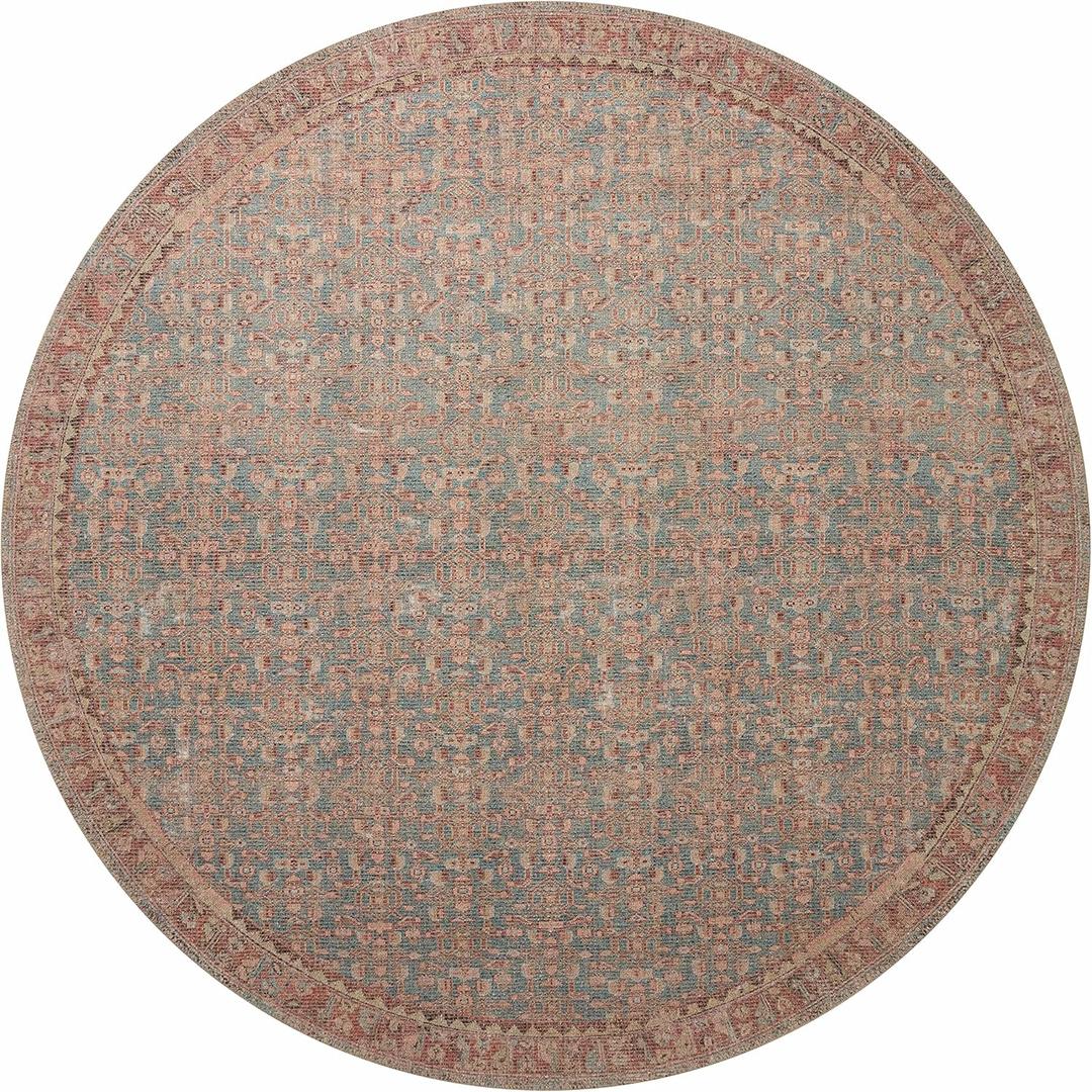 Loloi Angela Rose Aubrey Collection AUB-04 Blue/Terracotta 5'-0" x 5'-0", .19" Pile Height, Round Area Rug
