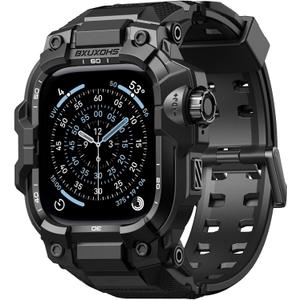 BXUXOHS Rugged Case and Band for Apple Watch 46mm Men, Compatible with Apple Watch Series 11/10, Military Grade Shockproof Bumper Cover, Tactical Band Case for iWatch 11/10 Man, Black