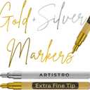 ARTISTRO 2 Gold & Silver Acrylic Paint Markers - 0.7mm Extra Fine-Tip Metallic Paint Pens - Perfect for Crafting, Art Projects, & More