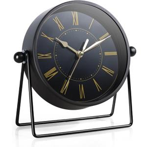 AYRELY Vintage Black Metal Desk Clock,Battery Operated Mantel Clocks, Decorative Table Clocks with Adjustable Angle for Fireplace Farmhouse Shelf Living Room Dcor (Black/Gold)