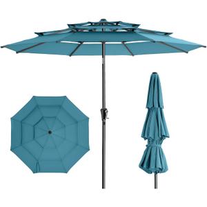 HOMSHADE 9FT 3-Tiers Outdoor Patio Umbrella with 5-Year Fade Resistant,Vented Outdoor Commercial Market Umbrella with UPF50+ UV Protection & Push Button Tilt and Crank for Pool,Backyard(Light Blue)