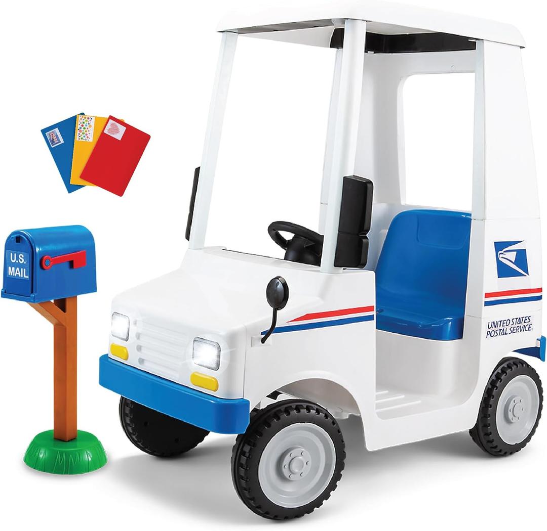 Kid Trax 6V USPS Mail Truck Ride-On Toy, Ages 3-5, Max Weight 60 lb, Includes Mailbox, Play Envelopes, Working Headlights/Horn, FM Radio/MP3 Input