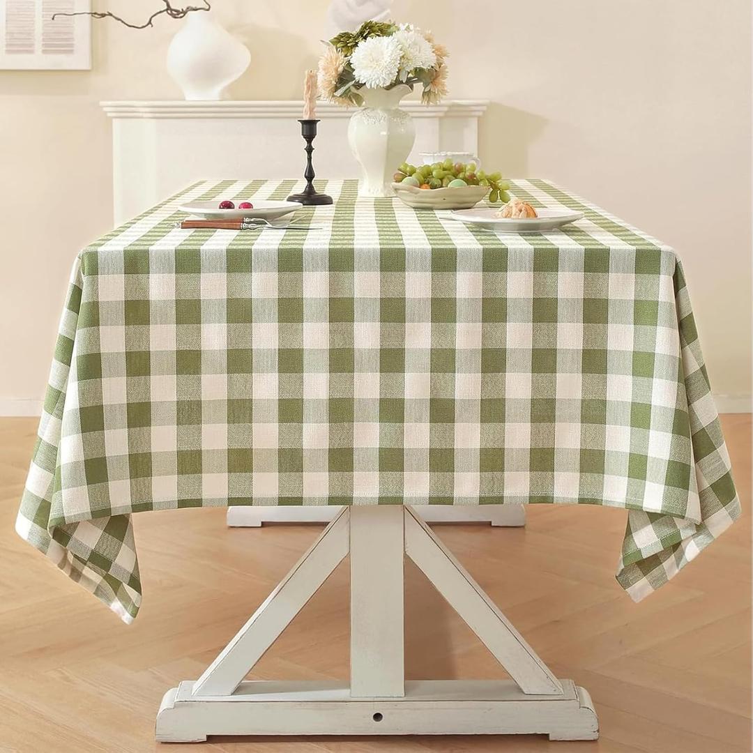 Laolitou Spring Green Gingham Tablecloth Rectangle Tables Checkered Buffalo Plaid Table Cloth Cotton Linen Farmhouse Tablecloths Washable Wrinkle Free for Picnic Kitchen, 60"x120" 10-12 Seats