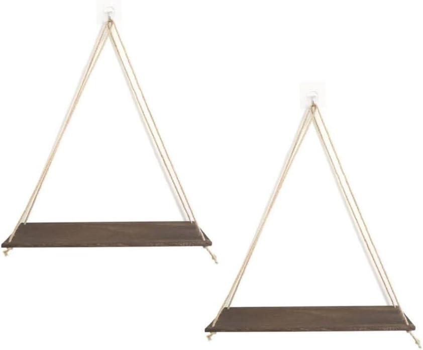 2pcs Wood Hanging Shelves for Wall,Macrame Rope Triangle Shelf Floating Wall Shelves Rustic Floating Shelf,Home Organizer Rack for Living Room Bedroom