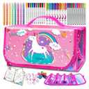 56 PCS Washable Scented Markers with Glitter Pencil Case, Mermaid Unicorn Arts and Crafts for kids 4-6-8 Kids Coloring Drawing Kits for 4-8 Years Old Girls Xmas Gifts Stocking Stuffers (Pink, 56)
