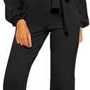 Womens Dressy Jumpsuits Long Sleeve Belted Wide Leg Pant Romper Jumpsuit Wedding Guest Outfits (Medium, Black)