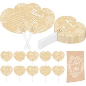 Aneco 120 Pieces Wedding Hand Plastic Fans with Wedding Table Sign Handheld Plastic Fan with Handle for Guests Bulk Wedding Hand Fans for Wedding Ceremony Bridal Shower, White Lace