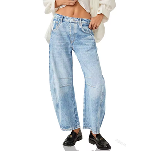 Cicy Bell Womens Baggy Barrel Jeans Boyfriend Wide Leg Mid Rise Balloon Denim Ankle Pants (4, Light Blue)