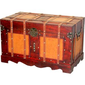 Large Antique Style Steamer Trunk, Decorative Storage Box