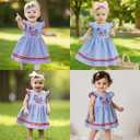 Toddler Baby Girl 4th of July Outfit American Flag Flying Sleeve Plaid A-line Dress Cute Girls Fourth of July Dress (6-12 Months)