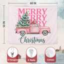 WHCHJ Pink Christmas Tapestry, Coquette Preppy Pink Bow Christmas Tree Truck Wall Hanging, Girly Xmas Holiday Tapestries Wall Blanket Decor for Party Home Bedroom Living Room Dorm, 50x60 Inch