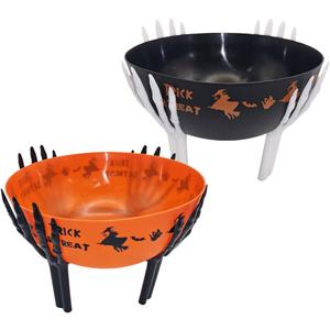 2 Pcs Halloween Candy Bowl with Holder Plastic Trick or Treat Bowls Large Halloween Party Plastic Serving Bowl Tableware Candy Holders Party Supplies (Black Orange)