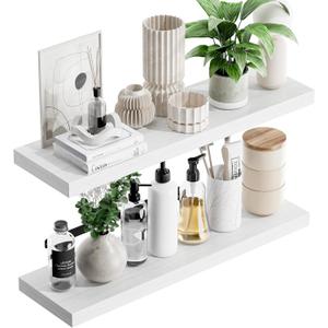 upsimples 23.6" Long Floating Shelves for Wall, Room Decor Set of 2, White, 23.6in