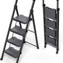 KINGRACK Step Ladder 4 Step Folding, 900lbs 4 Step Ladder with Anti-Slip Wide Pedal and Handrails, Lightwight Household Ladder, Pass 900LBS Testing, for Your Kitchen, Pantry, Closets, Office Use