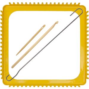 ULIONTAC 7.5 Inch Solid Metal Square Weaving Loom Tool with Needle Hook for Knitting Sewing DIY Craft Board Elastic Hoop and Yarn Weave Plate Beginner-Friendly