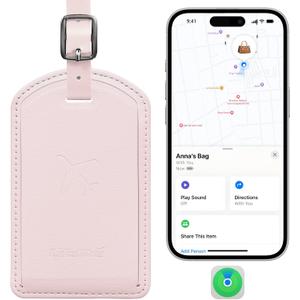 Luggage Tags Built-in Anti-Loss Tracker, Luxury Leather Luggage Tags for Suitcase, Travel Bags, Backpacks, Travel Organizer for Lost Baggage Prevention (Pink)