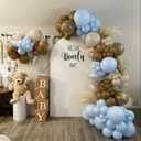 Blue and Brown Balloon Garland Arch Kit, 114Pcs Dusty Blue Double Stuffed Coffee Brown Sand White Balloons for Boy Bear Baby Shower Decorations Wedding Boho Birthday Party Decorations