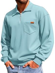 Yousify Men's Long Sleeve Polo Shirts Quarter Zip Casual Lightweight Cotton Pullover Top (Large)