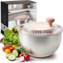 Salad Spinner Stainless Steel 5.3Qt | Lettuce Spinner BPA-Free with Stop Button, Drain Spout & Crank Handle | Fruit Cleaner Spinner | Vegetable Washer Salad Cleaner with Non-Slip Base Dishwasher Safe