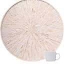 PEMAR 22" Round Mother of Pearl Extra Large Ottoman Tray with Raised Edge, Oversized Decorative Luxury Wooden Serving Tray for Food, Coffee Table, Breakfast in Bed (White Cream Sunlight)