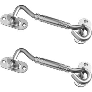 WINSOON 4 inch Hook and Eye Latch for Door 2 Pack, Privacy Eye Hook Latch, Rust-Resistant Metal Gate Latch, for Indoor and Outdoor, Gates, Bedrooms, Bathrooms, Sliding Doors, Fences, Windows-Silver