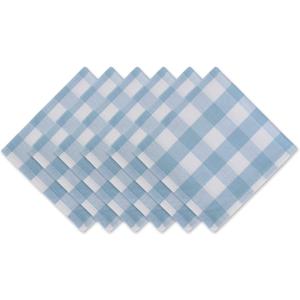 DII Buffalo Check Collection, Classic Farmhouse Cloth Napkin Set, 20x20, Light Blue & White, 6 Piece