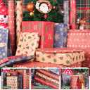 Happypapa Christmas Wrapping Paper, Kraft Xmas Wrapping Paper Rolls - Jingle Bell, Reindeer, Gift and Snowflakes Pattern - 4 Rolls - 17 Inch  120 Inch Per Roll