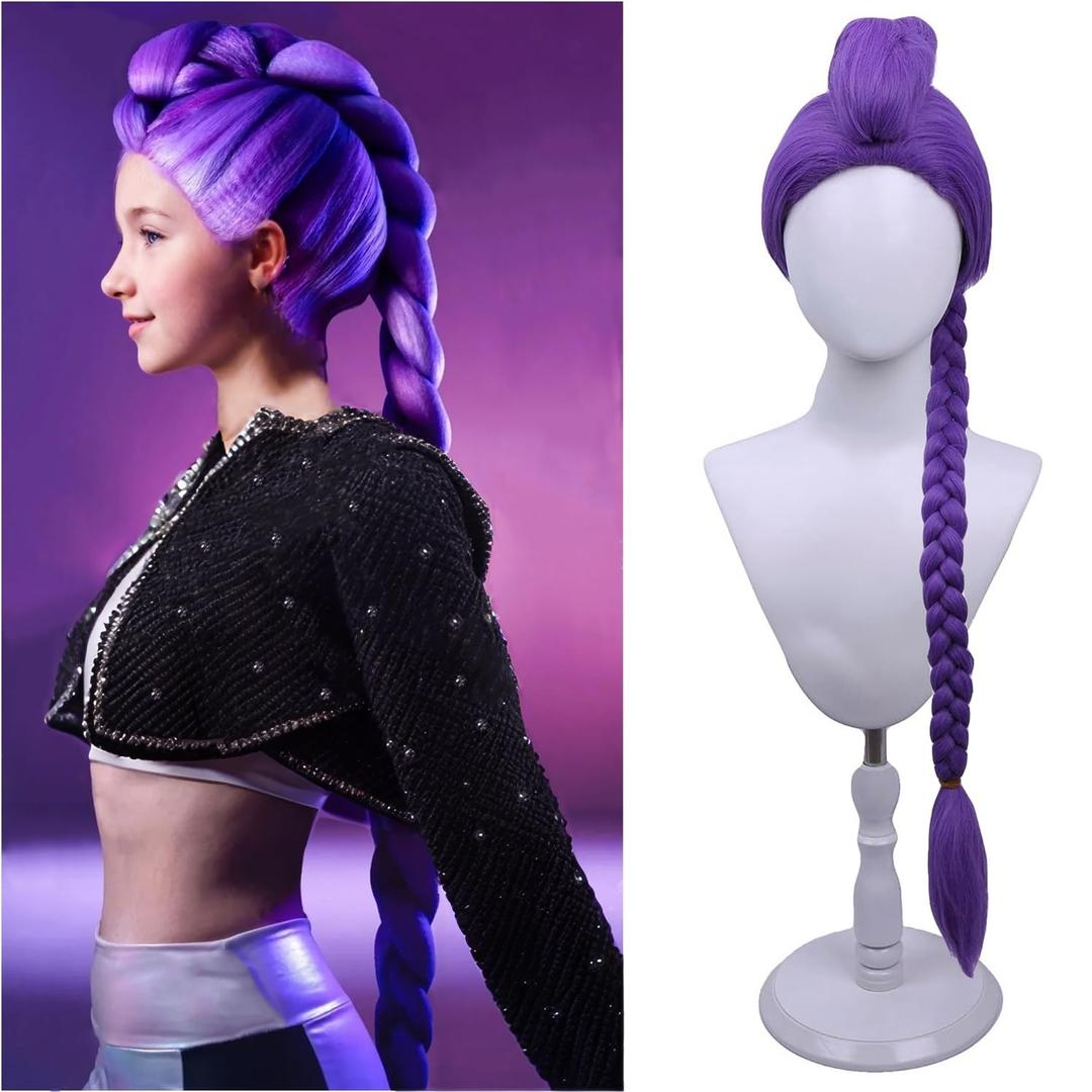 PATTNIUM Kids Purple Braided Wig for Girls Child Long Braid Purple Wig Cosplay Synthetic Wigs with Wig Cap (Purple)