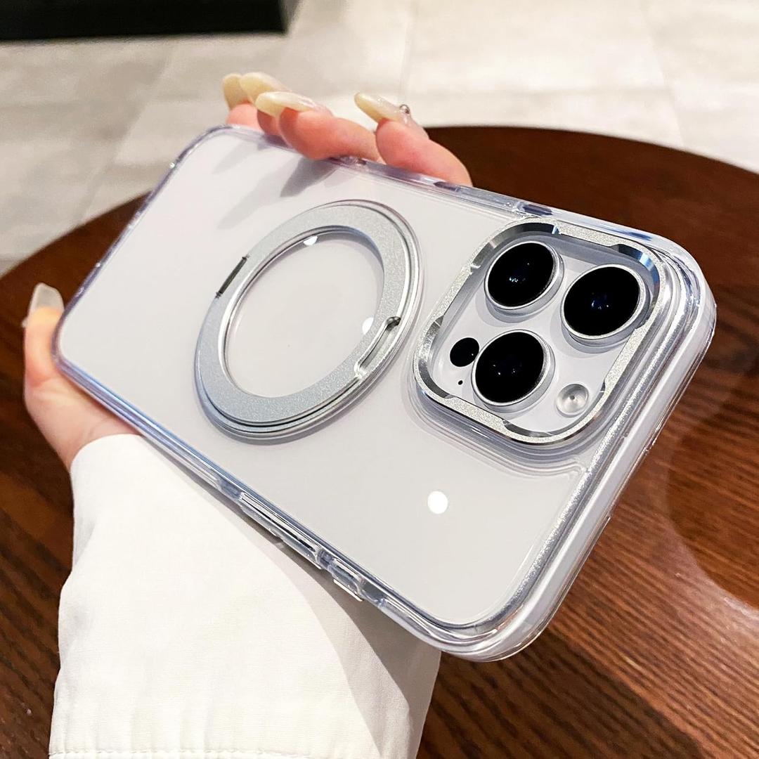 OWLSTAR for iPhone 16 Pro Max Case with Rotatable Magnetic Ring Stand, Compatible with MagSafe, Non-Yellowing Clear Hard-Back Protective Kickstand Phone Case 6.9 inch
 (Silver) (White) OWLSTAR for iPhone 16 Pro Max Case with Rotatable Magnetic Ring Stand, Compatible with MagSafe, Non-Yellowing Clear Hard-Back Protective Kickstand Phone Case 6.9 inch
 (Silver) (White)