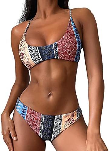 ZAFUL Women's Two-Piece Scoop Neck Bikini Crop Top Criss Cross Push Up Bikini Set Tanks Top Bathing Suit Size S