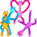 LED Giraffe Pop Tubes 4 Pack , Suction Cup Sensory Fidget Toys for Toddlers, Stress Relief & Travel Toys, Party Favors Classroom Prizes for Kids 3-5