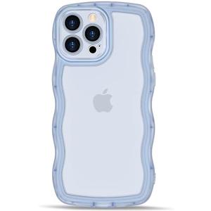 Anuck for iPhone 13 Pro Max Case Wavy Edge Clear Back Design, Anti-Slip Grip Cute Wave Curly Frame Shape Shockproof Soft TPU & Hard Bumper Protective Phone Case Cover for Women Girls, Clear Blue , Pack of 3